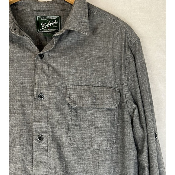 Woolrich Gray Cotton Button Down Men's Shirt Size Large Chest Pocket - Picture 3 of 6